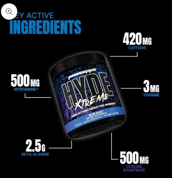ProSupps Hyde Xtreme Hard-Hitting Energy Pre Workout - 195 gm (0.42 Lb), Blue Razz